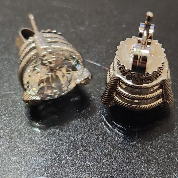 Judith Ripka 925 Sterling Silver Gilt CZ Diamonique Stud Earrings - Picture 16 of 16